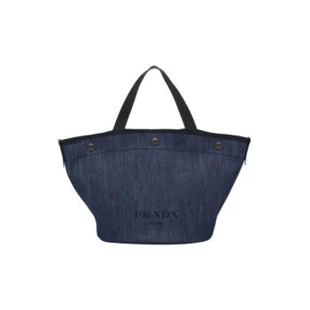 PRADA Denim With Leather Tote Bag Shopping Bag Shoulder Bag Crossbody Bag Handbag Small Size Women's Marine Blue/Black