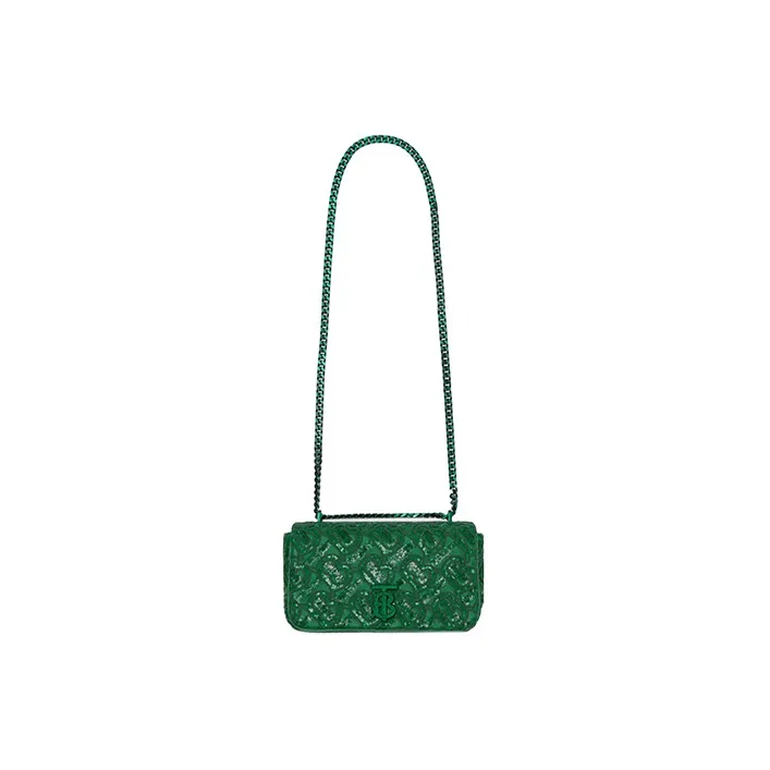 Burberry Monogram Sequined Leather Shoulder Bag Crossbody Bag Small Size Women's Green-1