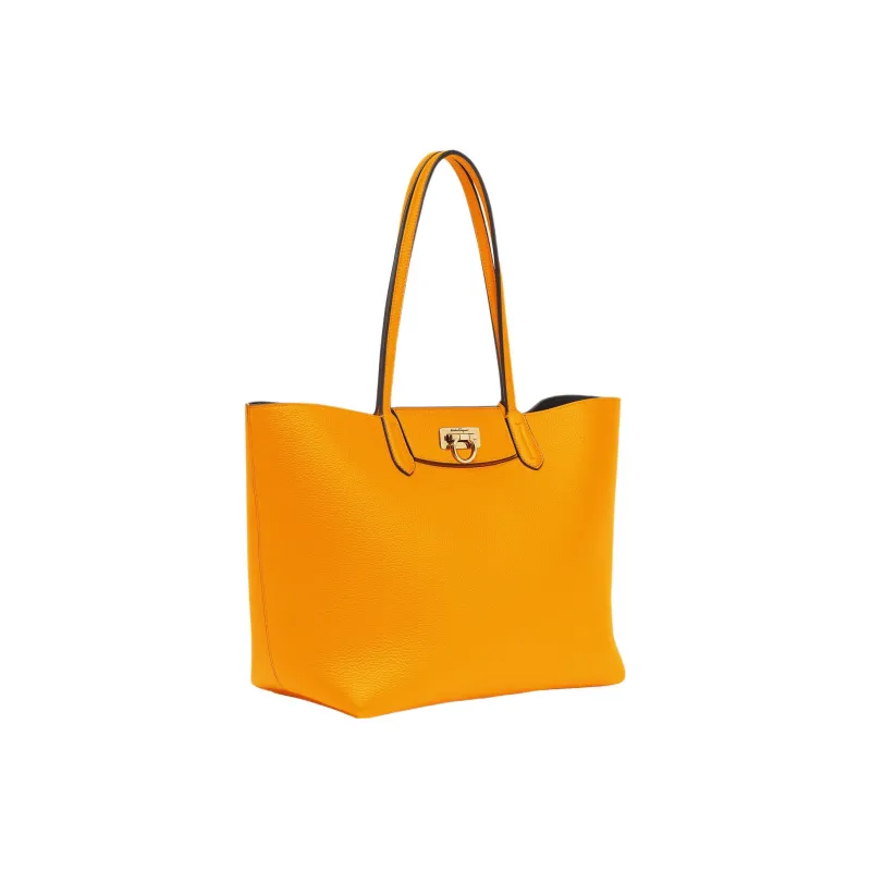FERRAGAMO GANCINI Stamped Calfskin Tote Bag Shopping Bag Shoulder Bag Handbag Small Size Women's Orange-1