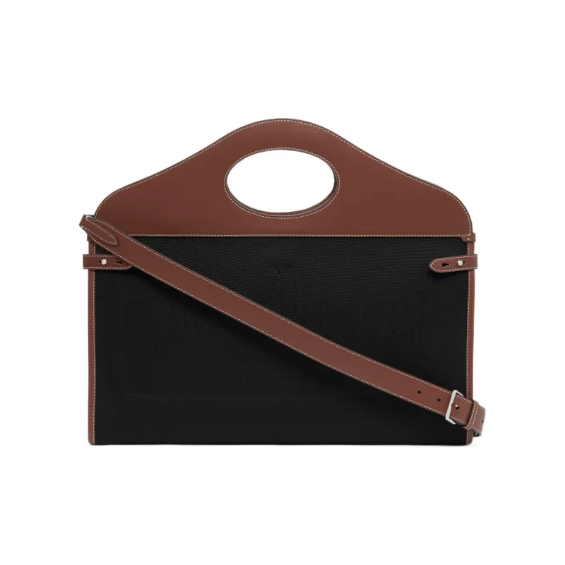Burberry Calfskin Tote Bag, Shopping Bag, Shoulder Bag, Crossbody Bag, Handbag Women's Black/Tan-3