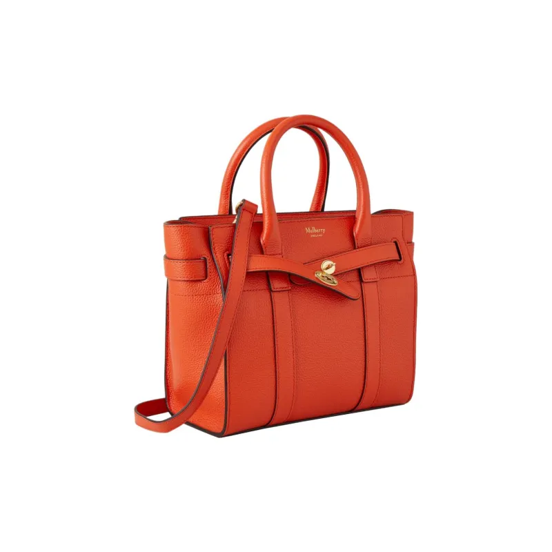 Mulberry Bayswater Grained Cow Leather Shoulder Bag Crossbody Bag Handbag Small Size Women's Coral Orange-2