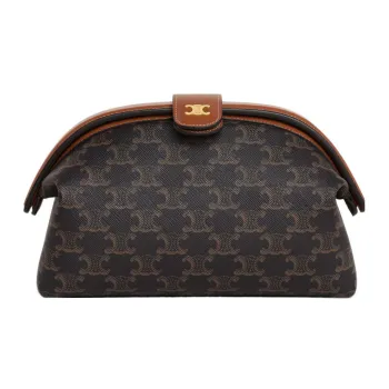CELINE Triomphe Canvas With Calfskin Clutch Women's Black/Brown