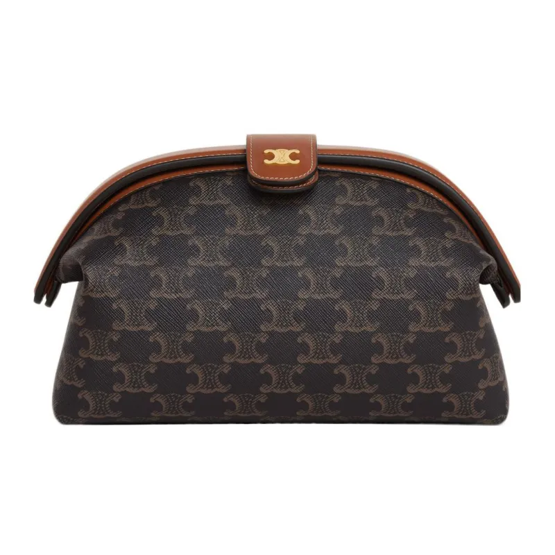 CELINE Triomphe Canvas With Calfskin Clutch Women's Black/Brown-0