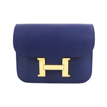 HERMES Constance Slim Evercolor Leather Card Holder Coin Purse Fanny Pack Women's Sapphire Blue/French Blue