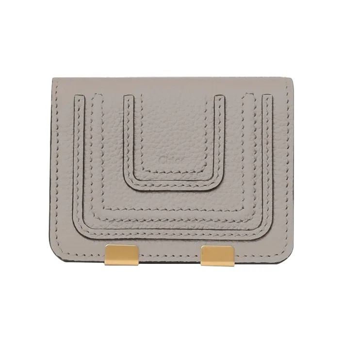 Chloe Marcie Grained Calfskin Wallet Small Size Women's Cashmere Gray-0