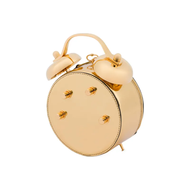 MOSCHINO Fabric With Calfskin Alarm Clock Bag Portable Crossbody Bag Shoulder Bag Women's Gold-3