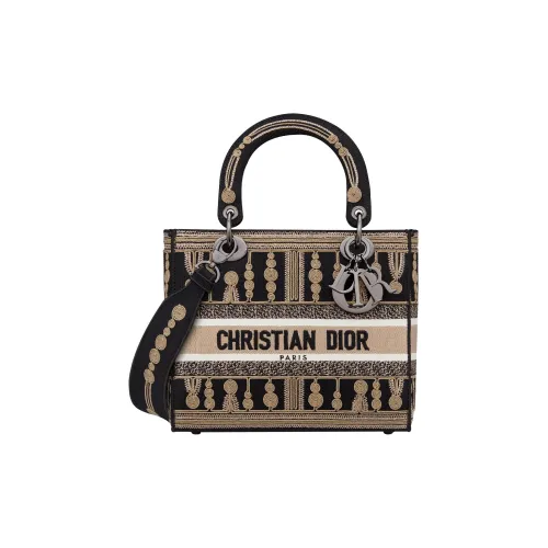 DIOR Lady D-Lite Embroidery Daisie Bag Shoulder Bag Crossbody Bag Handbag Medium Size Women's Brown/Black