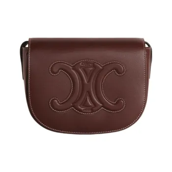 CELINE Cuir Triomphe Smooth Calf Leather Handbag Shoulder Bag Crossbody Bag Women's Burgundy
