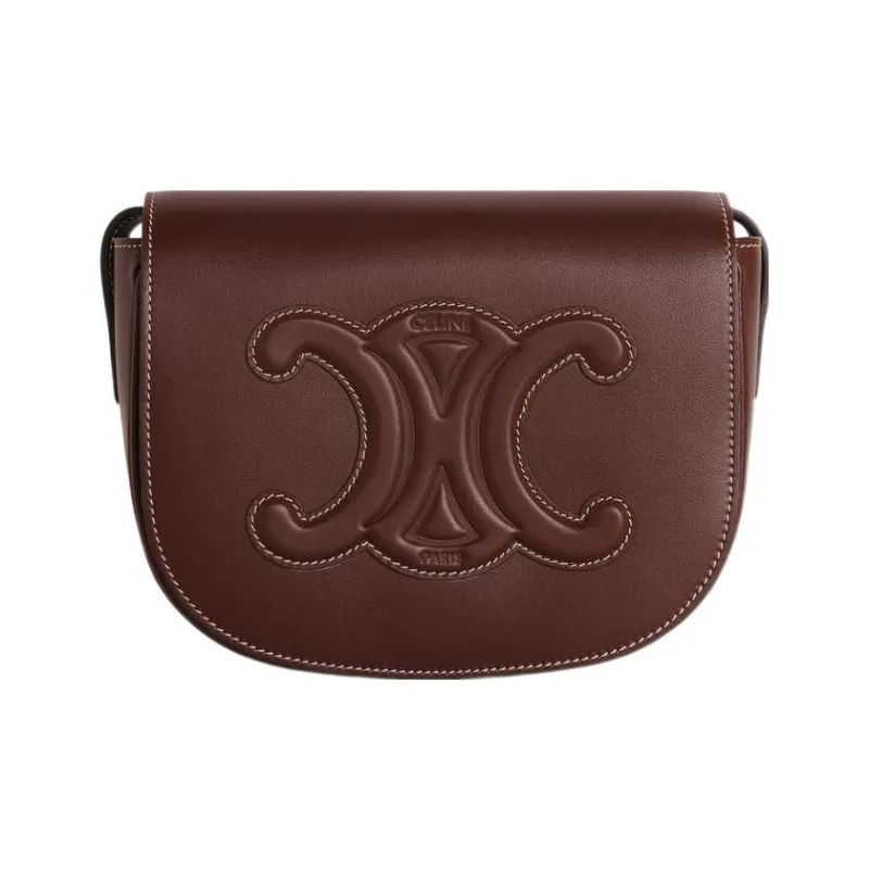 CELINE Cuir Triomphe Smooth Calf Leather Handbag Shoulder Bag Crossbody Bag Women's Burgundy-0