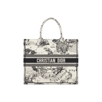 DIOR BookTote Embroidery Tote Bag, Shopping Bag, Handbag Tubas Women's Beige/Black