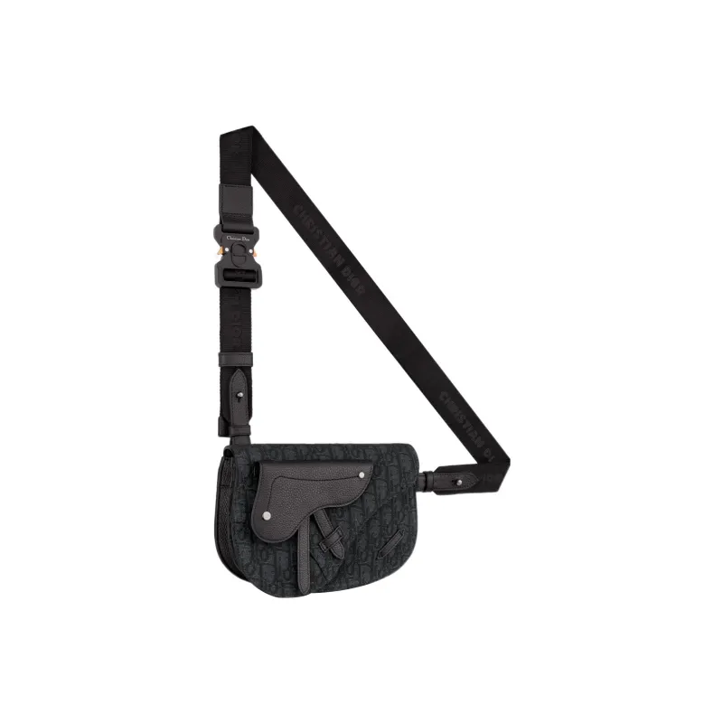 DIOR Jacquard Canvas Saddle Bag, Fanny Pack, Sling Bag, Canvas Bag, Shoulder Bag, Crossbody Bag Men's Black-1