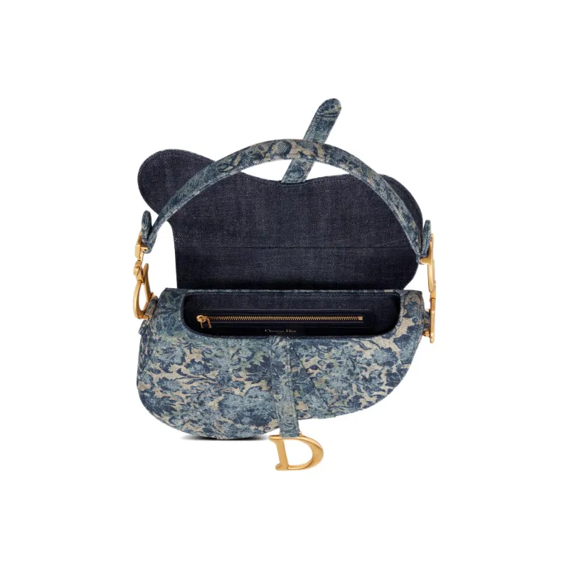 DIOR Saddle Denim Saddle Bag Shoulder Bag Crossbody Bag Handbag Women's Blue-3