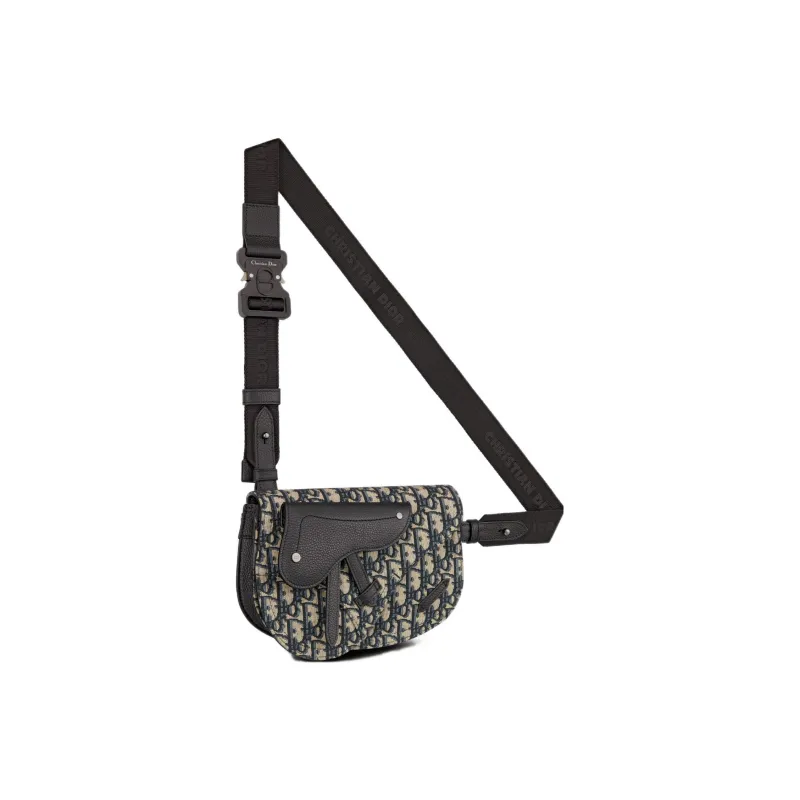 DIOR Jacquard Canvas Saddle Bag, Fanny Pack, Sling Bag, Canvas Bag, Shoulder Bag, Crossbody Bag Men's Black/Beige-3