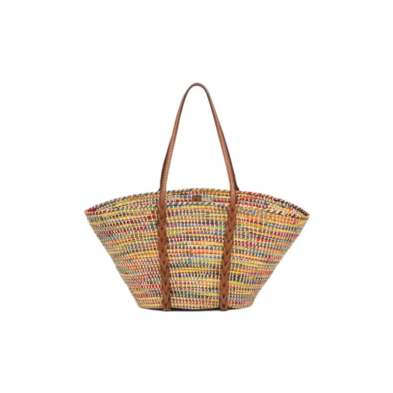 PRADA Straw And Wicker With Leather Tote Bag Shopping Bag Shoulder Bag Handbag Women's Multicolor-2