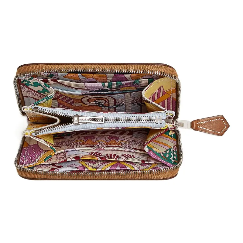 HERMES Silk'In Epsom With Barenia Calfskin Coin Purses Wallets Women's Gold/Dusty Blue-1