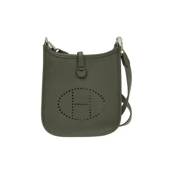 HERMES Evelyne Clemence Leather Shoulder Bag Crossbody Bag Mini Women's Green Gray
