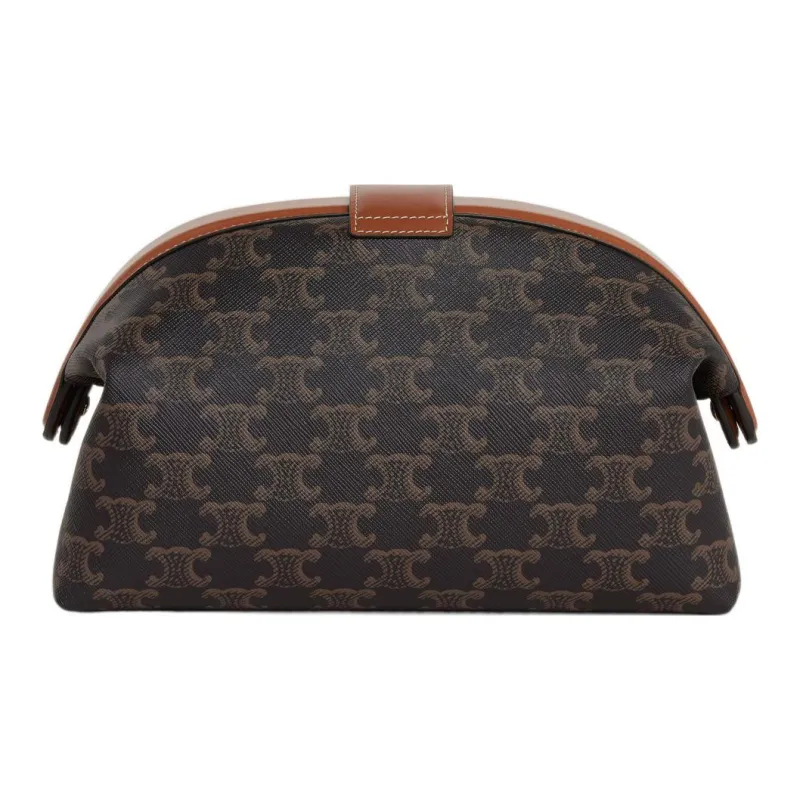 CELINE Triomphe Canvas With Calfskin Clutch Women's Black/Brown-2