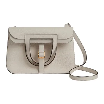 HERMES Halzan Clemence Bullock Leather Shoulder Bag Crossbody Bag Handbag Women's 8L Beton Glacier White