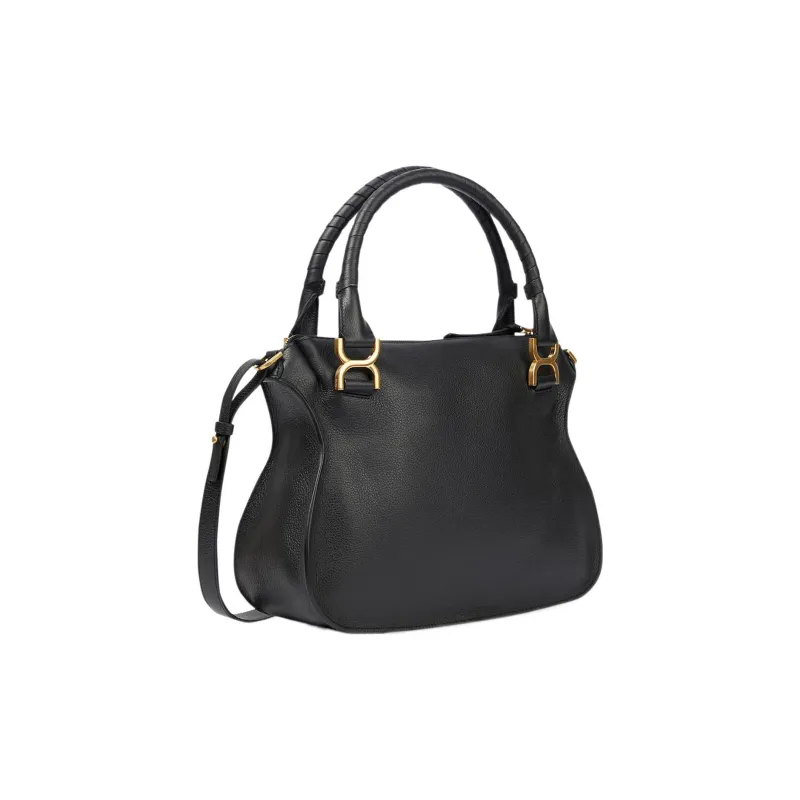 Chloe Marcie Grained Calfskin Shoulder Bag Crossbody Bag Handbag Medium Size Women's Black-1