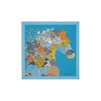 HERMES Silk Scarf Women's Blue/Orange/Gold