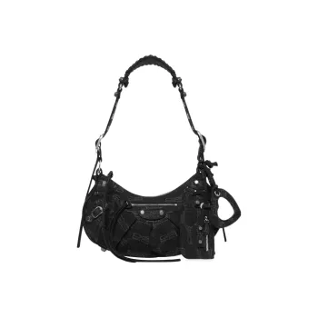 Balenciaga Le Cagole Denim Crescent Bag, Dumpling Bag, Crossbody Bag, Shoulder Bag Women's Black