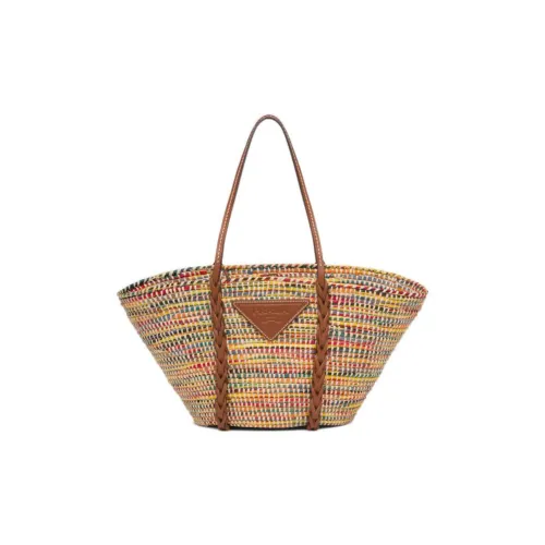 PRADA Straw And Wicker With Leather Tote Bag Shopping Bag Shoulder Bag Handbag Women's Multicolor