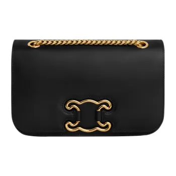 CELINE Triomphe Shiny Calfskin Handbag Shoulder Bag Women's Black
