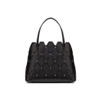 Valentino ROCKSTUD Leather Tote Bag Shopping Bag Crossbody One Shoulder Handbags Women's Black