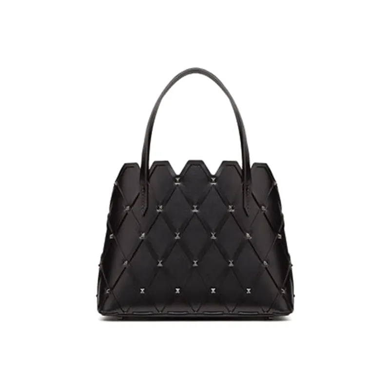 Valentino ROCKSTUD Leather Tote Bag Shopping Bag Crossbody One Shoulder Handbags Women's Black-0