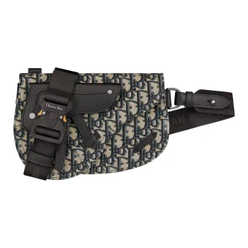 DIOR Jacquard Canvas Saddle Bag, Fanny Pack, Sling Bag, Canvas Bag, Shoulder Bag, Crossbody Bag Men's Black/Beige