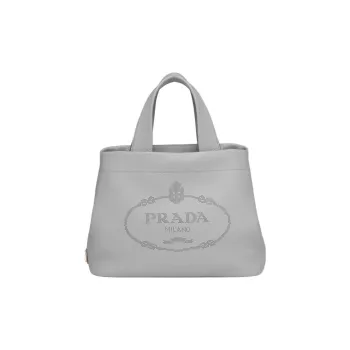 PRADA Leather Tote Bag Shopping Bag Handbag Medium Size Women's Gray