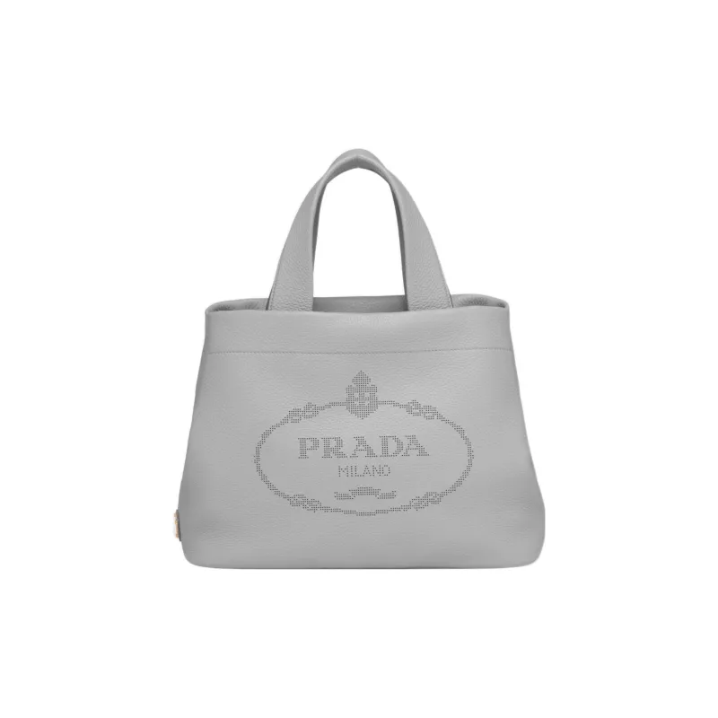 PRADA Leather Tote Bag Shopping Bag Handbag Medium Size Women's Gray-0