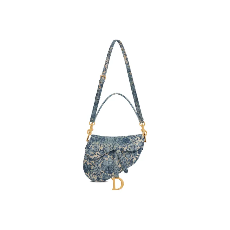 DIOR Saddle Denim Saddle Bag Shoulder Bag Crossbody Bag Handbag Women's Blue-4