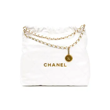 CHANEL Smooth Finish Calfskin Handbag Tote Bag Shopping Bag Crossbody Bag Medium Size Women's White