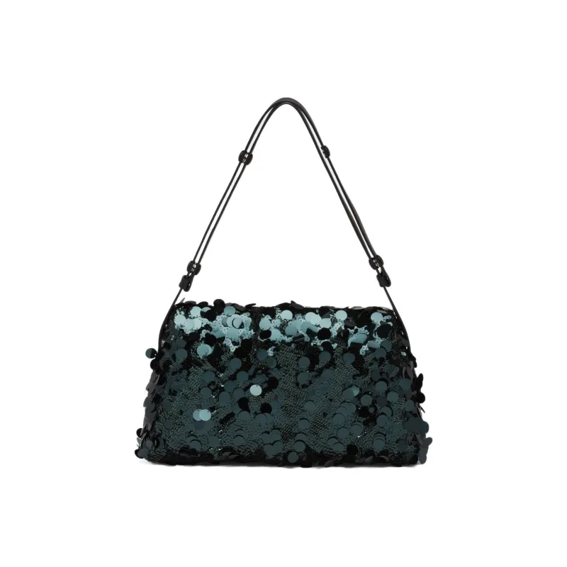PRADA Sequins Embroidery With Leather Handbag Shoulder Bag Women's Dark Green-2
