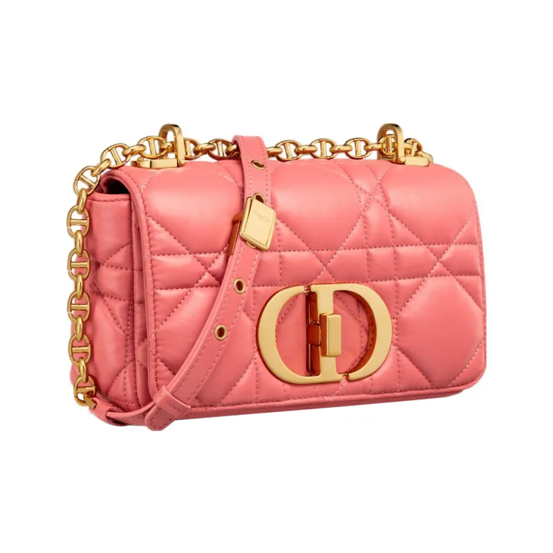 DIOR Caro Calfskin Handheld Shoulder Bag Crossbody Bag Small Size Women's Pink Coral-1