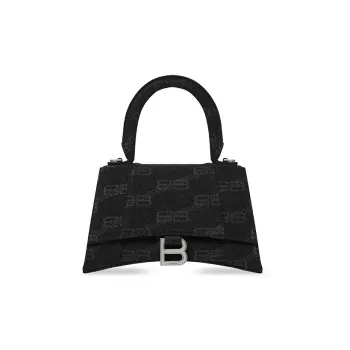 Balenciaga Hourglass Denim Shoulder Bag Crossbody Bag Handbag Small Size Women's Black