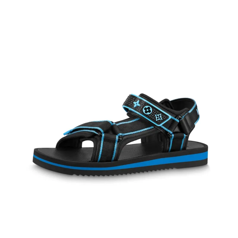LOUIS VUITTON Panama Beach Sandals Men's Black Blue-2