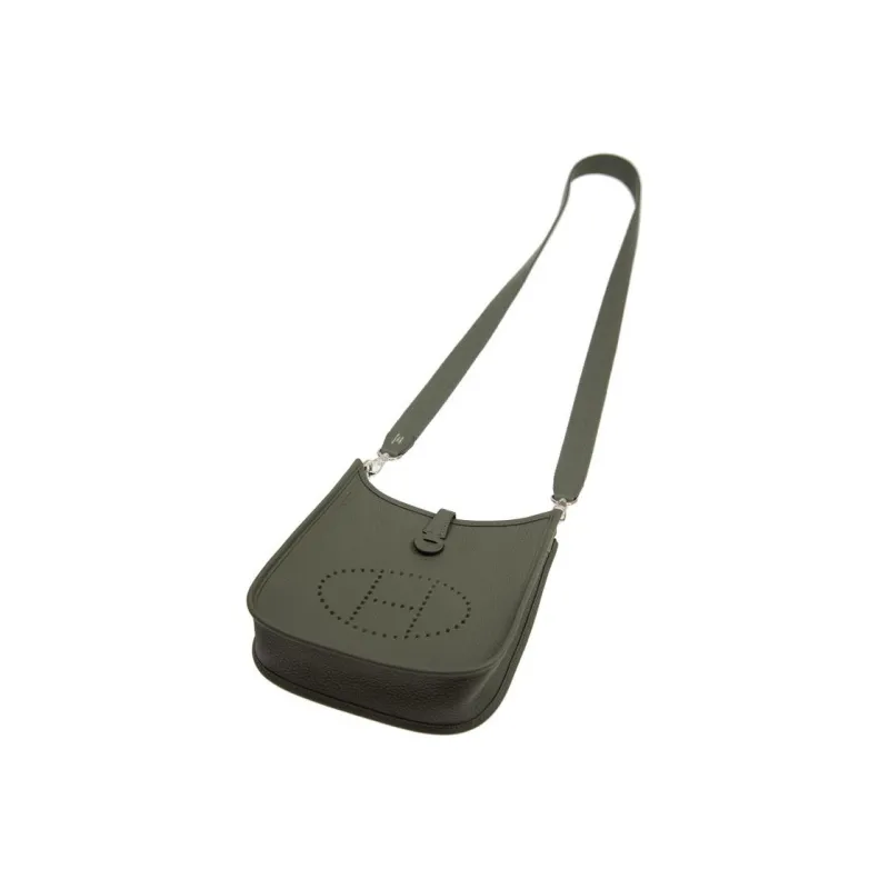 HERMES Evelyne Clemence Leather Shoulder Bag Crossbody Bag Mini Women's Green Gray-3