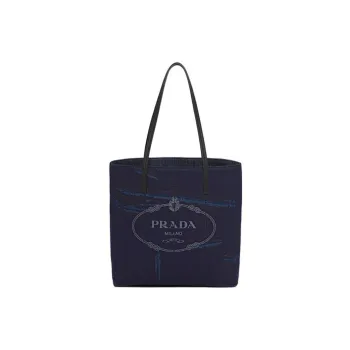 PRADA Printed Denim Tote Bag Shopping Bag Shoulder Bag Handbag Medium Size Women's Marine Blue/Black