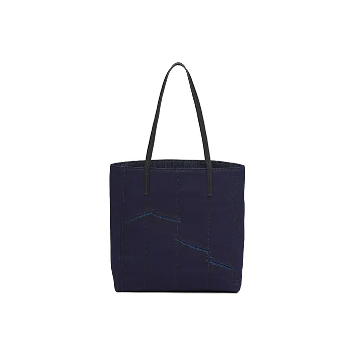 PRADA Printed Denim Tote Bag Shopping Bag Shoulder Bag Handbag Medium Size Women's Marine Blue/Black-2