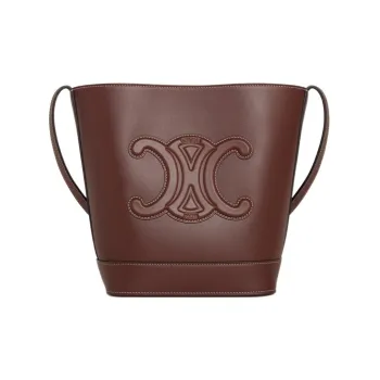 CELINE Cuir Triomphe Triumph Smooth Calf Leather Bucket Bags Crossbody Bag Shoulder Bag Small Size Women's Burgundy