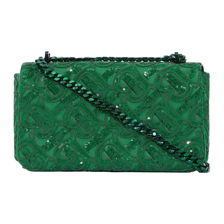 Burberry Monogram Sequined Leather Shoulder Bag Crossbody Bag Small Size Women's Green-3