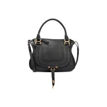 Chloe Marcie Grained Calfskin Shoulder Bag Crossbody Bag Handbag Medium Size Women's Black