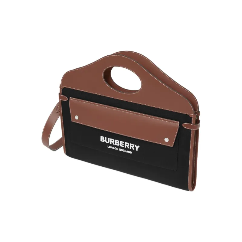 Burberry Calfskin Tote Bag, Shopping Bag, Shoulder Bag, Crossbody Bag, Handbag Women's Black/Tan-2