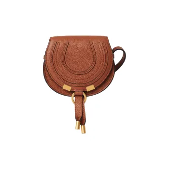 Chloe Marcie Brass And Grained Calfskin Saddle Bag Shoulder Bag Crossbody Bag Mini Women's Tan