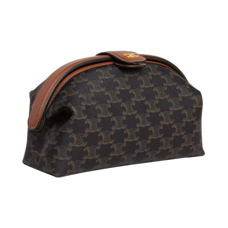 CELINE Triomphe Canvas With Calfskin Clutch Women's Black/Brown-1