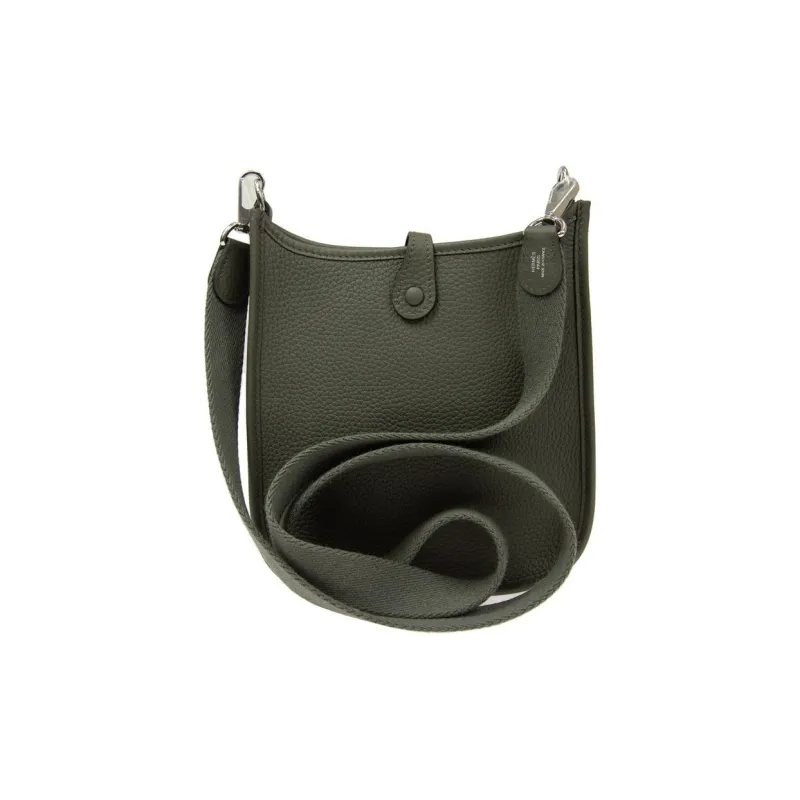 HERMES Evelyne Clemence Leather Shoulder Bag Crossbody Bag Mini Women's Green Gray-2
