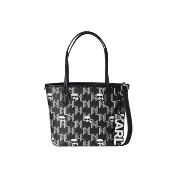 KARL LAGERFELD Polyurethane Tote Bag, Shopping Bag, Shoulder Bag, Crossbody Bag, Handbag Small Size Women's Black