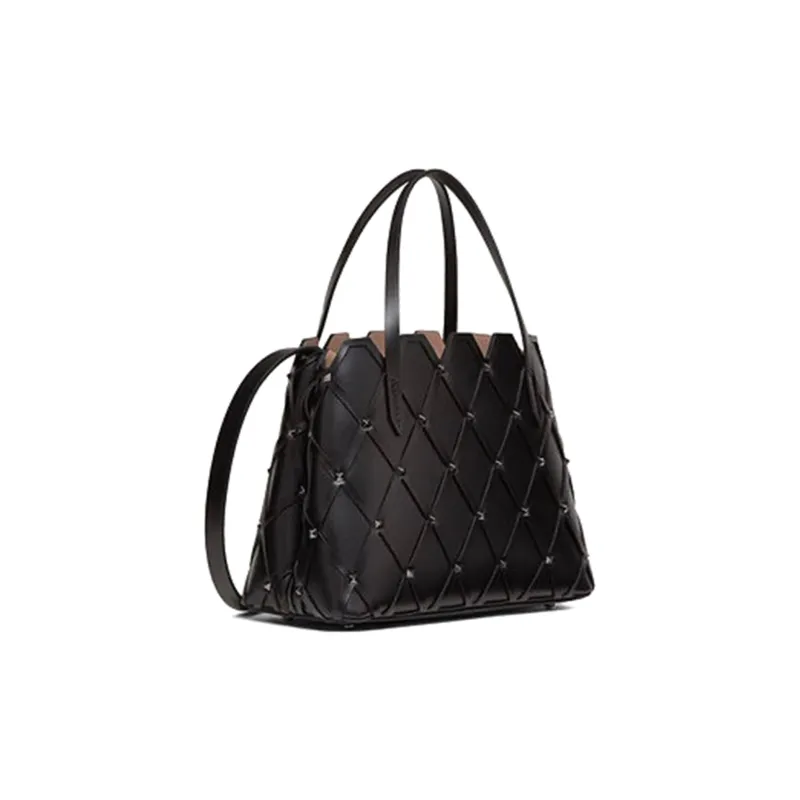 Valentino ROCKSTUD Leather Tote Bag Shopping Bag Crossbody One Shoulder Handbags Women's Black-1